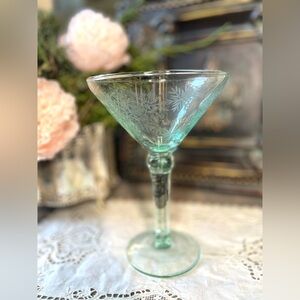 Green glass martini glass snowflake pattern barware